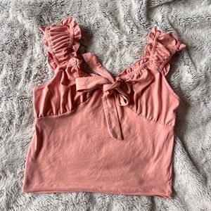 Ruffled Tie-Front Crop Tank Top - Dusty Rose Coquette Girl